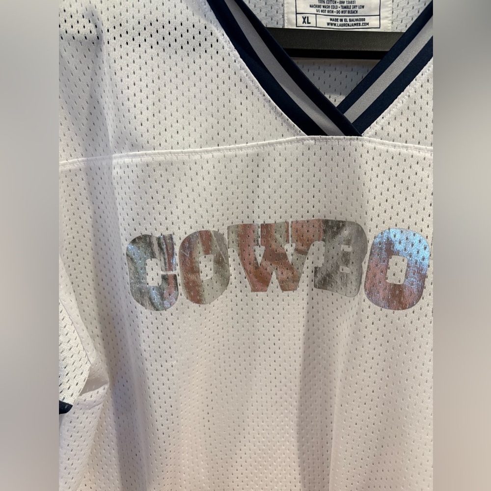 Lauren James Dallas Cowboys Women's Crop Top White Mesh Football Jersey Size XL - Picture 6 of 11